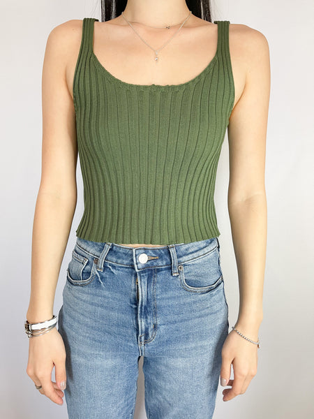 Madison Knit Tank - Olive Green