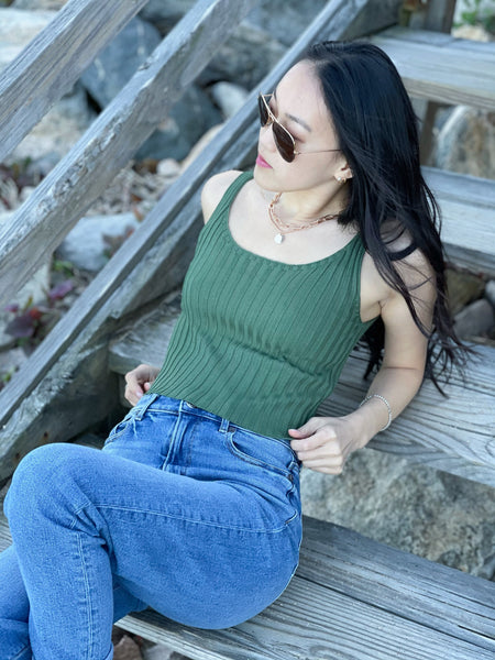 Madison Knit Tank - Olive Green