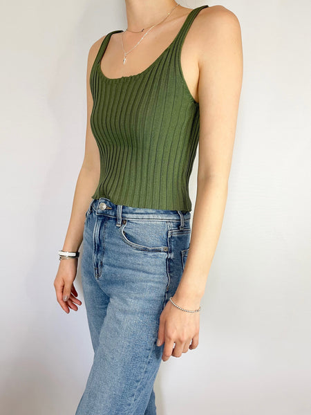 Madison Knit Tank - Olive Green