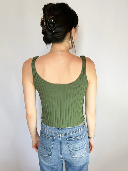 Madison Knit Tank - Olive Green