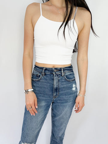 Chelsea Ribbed Crop Tank - White